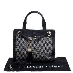 Pre Owned Aigner Black Signature Canvas and Croc Embossed Leather Cavallina Tote