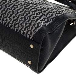 Pre Owned Aigner Black Signature Canvas and Croc Embossed Leather Cavallina Tote