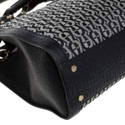 Pre Owned Aigner Black Signature Canvas and Croc Embossed Leather Cavallina Tote