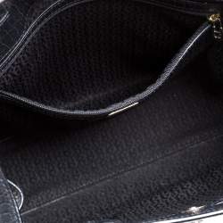 Pre Owned Aigner Black Signature Canvas and Croc Embossed Leather Cavallina Tote