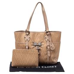 Aigner Beige/Pink Signature Coated Canvas and Leather Bow Tote