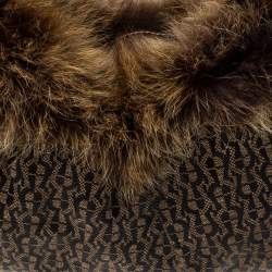 Pre Owned Aigner Brown Signature Canvas,Leather and Faux Fur Logo Handle Hobo