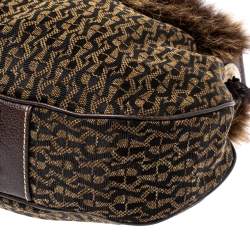 Pre Owned Aigner Brown Signature Canvas,Leather and Faux Fur Logo Handle Hobo