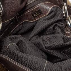 Pre Owned Aigner Brown Signature Canvas,Leather and Faux Fur Logo Handle Hobo