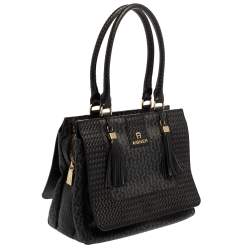 Aigner Black Signature Coated Canvas And Leather Tassel Top Handle Bag