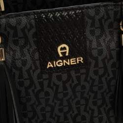 Aigner Black Signature Coated Canvas And Leather Tassel Top Handle Bag