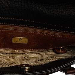 Aigner Black/Brown Grained Leather Logo Metal Handle Tote