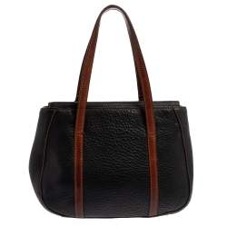 Aigner Black/Brown Grained Leather Logo Metal Handle Tote