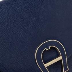 Pre Owned Aigner Blue Grained Leather Mini Pina Crossbody Bag