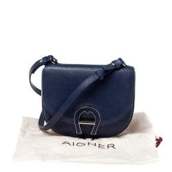 Pre Owned Aigner Blue Grained Leather Mini Pina Crossbody Bag