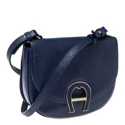 Pre Owned Aigner Blue Grained Leather Mini Pina Crossbody Bag
