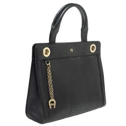 مملوكة مسبقًا Aigner Black Python Embossed Leather Cavallina Top Handle Bag