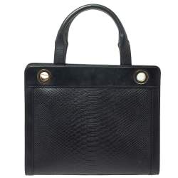 مملوكة مسبقًا Aigner Black Python Embossed Leather Cavallina Top Handle Bag