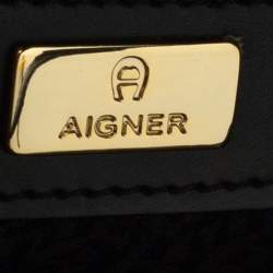 مملوكة مسبقًا Aigner Black Python Embossed Leather Cavallina Top Handle Bag