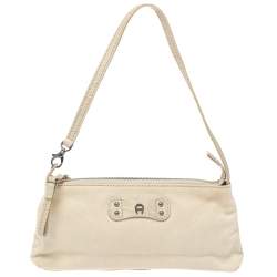 Pre Owned Aigner Vanilla  Croc Embossed Leather Baguette Shoulder Bag