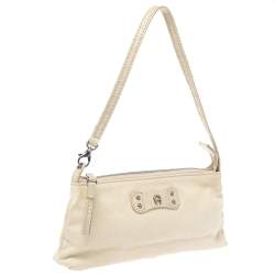 Pre Owned Aigner Vanilla  Croc Embossed Leather Baguette Shoulder Bag