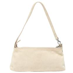 Pre Owned Aigner Vanilla  Croc Embossed Leather Baguette Shoulder Bag