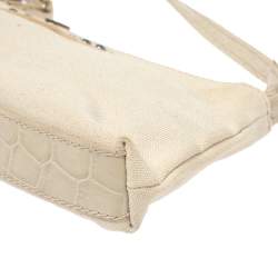 Pre Owned Aigner Vanilla  Croc Embossed Leather Baguette Shoulder Bag