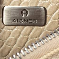 Pre Owned Aigner Vanilla  Croc Embossed Leather Baguette Shoulder Bag