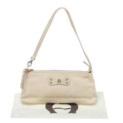 Pre Owned Aigner Vanilla  Croc Embossed Leather Baguette Shoulder Bag