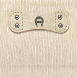 Pre Owned Aigner Vanilla  Croc Embossed Leather Baguette Shoulder Bag