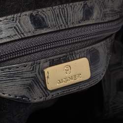 مملوكة مسبقًا حقيبة هوبو إيغنر جلد وكانفاس شهير سوداء / رمادية