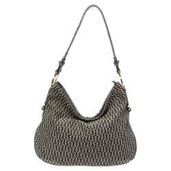 مملوكة مسبقًا حقيبة هوبو إيغنر جلد وكانفاس شهير سوداء / رمادية