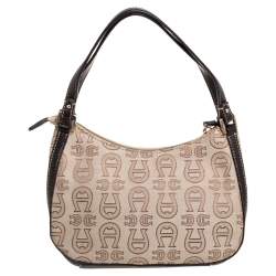مملوكة مسبقًا Aigner Monogram Canvas And Leather Front Pocket Baguette Shoulder Bag
