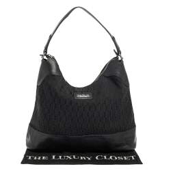 Aigner Black Signature Canvas and Lizard Embossed Leather Hobo