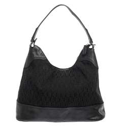 Aigner Black Signature Canvas and Lizard Embossed Leather Hobo