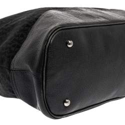 Aigner Black Signature Canvas and Lizard Embossed Leather Hobo