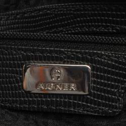 Aigner Black Signature Canvas and Lizard Embossed Leather Hobo