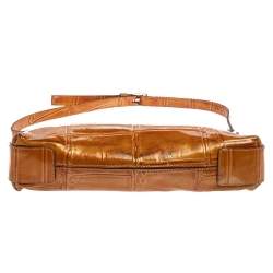 Pre Owned Aigner Tan Croc Embossed Patent Leather Baguette Shoulder Bag