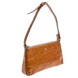 Pre Owned Aigner Tan Croc Embossed Patent Leather Baguette Shoulder Bag