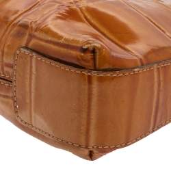 Pre Owned Aigner Tan Croc Embossed Patent Leather Baguette Shoulder Bag