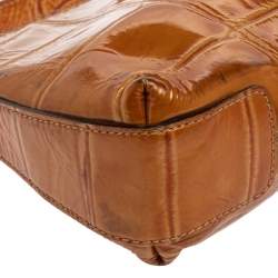 Pre Owned Aigner Tan Croc Embossed Patent Leather Baguette Shoulder Bag