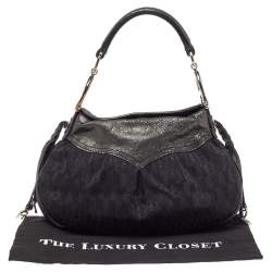Pre Owned Aigner Black Signature Canvas and Shimmer Nubuck Leather Logo Handle Hobo