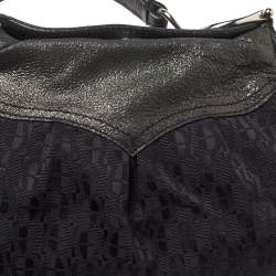 Pre Owned Aigner Black Signature Canvas and Shimmer Nubuck Leather Logo Handle Hobo