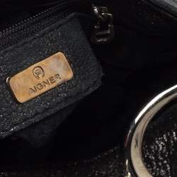 Pre Owned Aigner Black Signature Canvas and Shimmer Nubuck Leather Logo Handle Hobo
