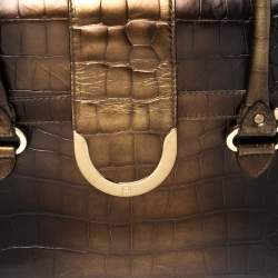 Aigner Brown Ombre Croc Embossed Leather Metal Bar Flap Tote