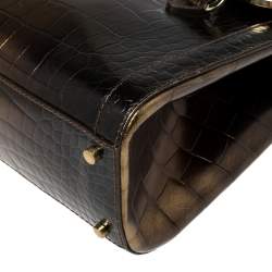Aigner Brown Ombre Croc Embossed Leather Metal Bar Flap Tote