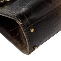Aigner Brown Ombre Croc Embossed Leather Metal Bar Flap Tote