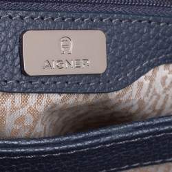 Pre Owned Aigner Navy Blue Leather Genevova Top Handle Bag