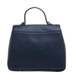 Pre Owned Aigner Navy Blue Leather Genevova Top Handle Bag