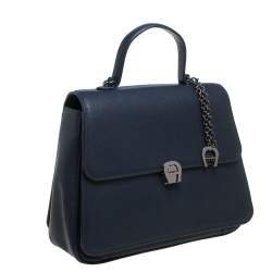 Pre Owned Aigner Navy Blue Leather Genevova Top Handle Bag