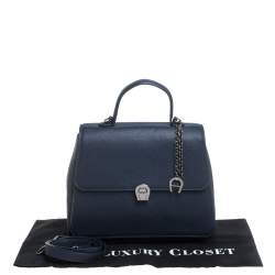 Pre Owned Aigner Navy Blue Leather Genevova Top Handle Bag