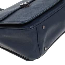 Pre Owned Aigner Navy Blue Leather Genevova Top Handle Bag