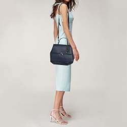 Pre Owned Aigner Navy Blue Leather Genevova Top Handle Bag