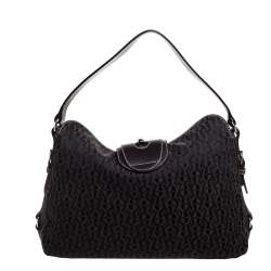 Pre Owned Aigner Dark Brown Signature Canvas and Leather Buckle Flap Shoulder Bag