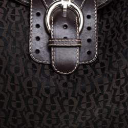 Pre Owned Aigner Dark Brown Signature Canvas and Leather Buckle Flap Shoulder Bag